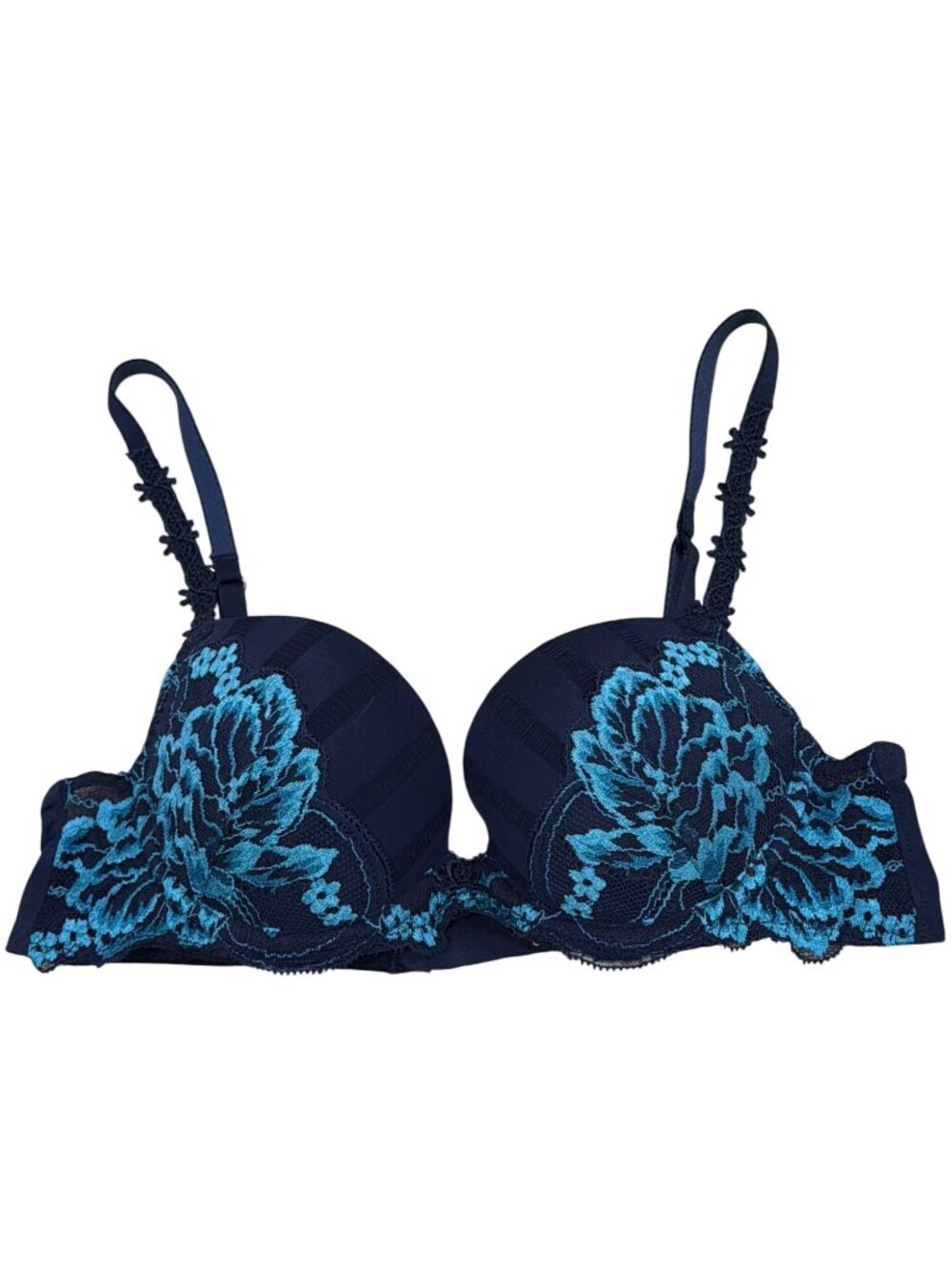 Simone Perele 13R340 Amour Push-Up Plunge Bra Lace 32C Navy & Teal Floral